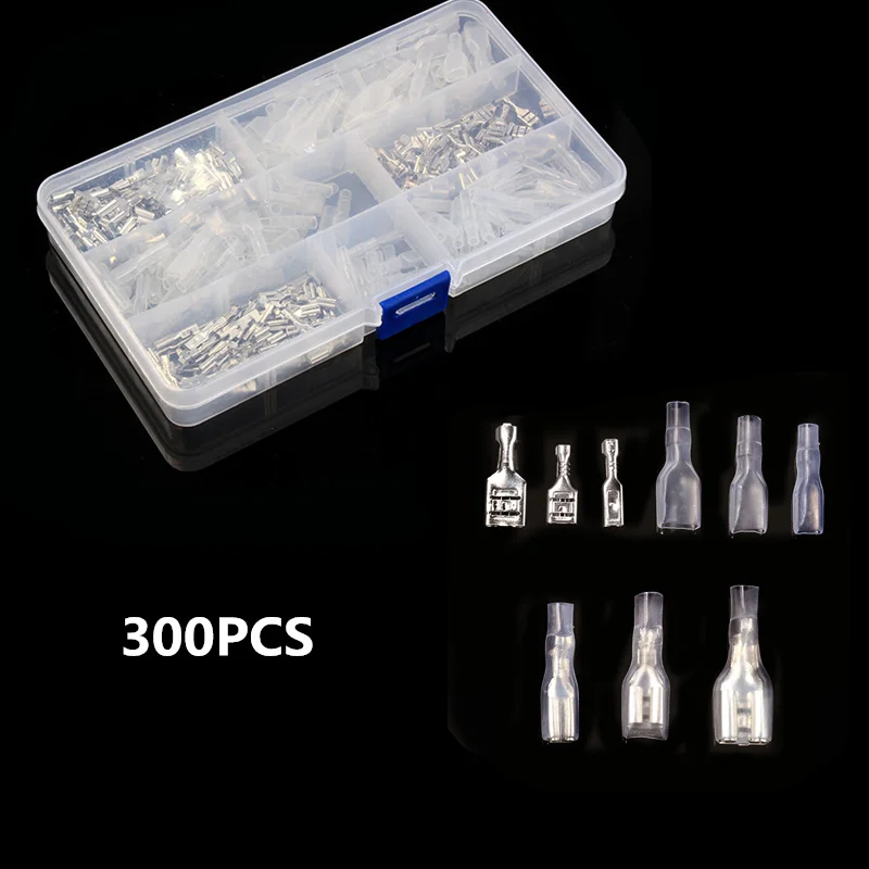 

300Pcs Insulated Spade Crimp Terminal 6.3mm 4.8mm 2.8mm Electrical Wire Connectors CRimping Terminal Assorted Set