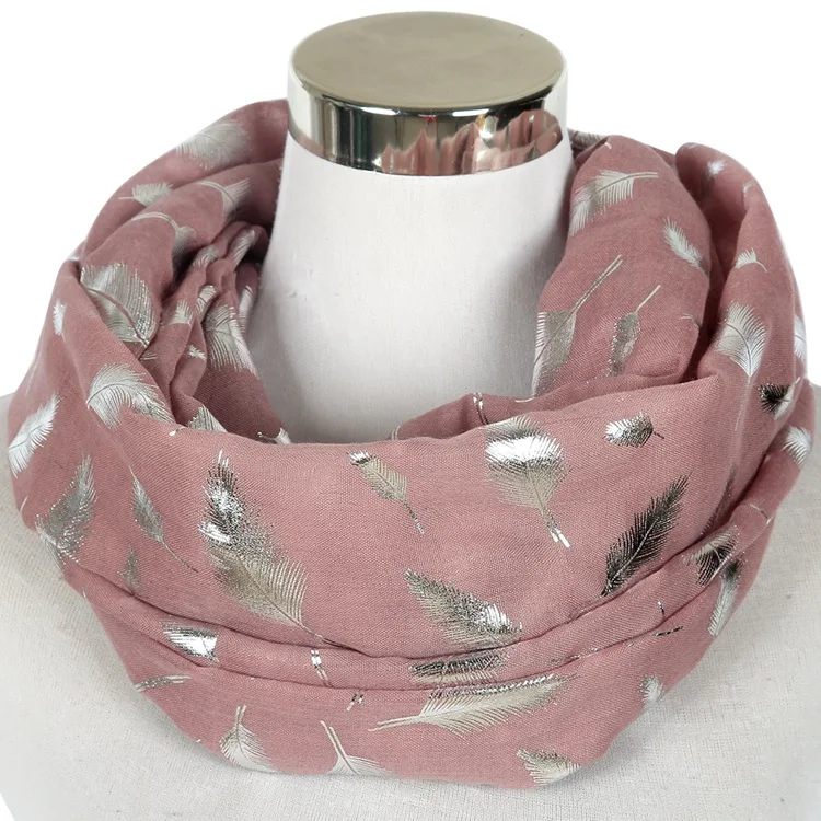 Skin Pink FOXMOTHER модные женские белые темно-синие желтые бронзовые фольга Серебряное перо кольцо шарфы шейный шарф блестящий платок - Цвет: Skin Pink