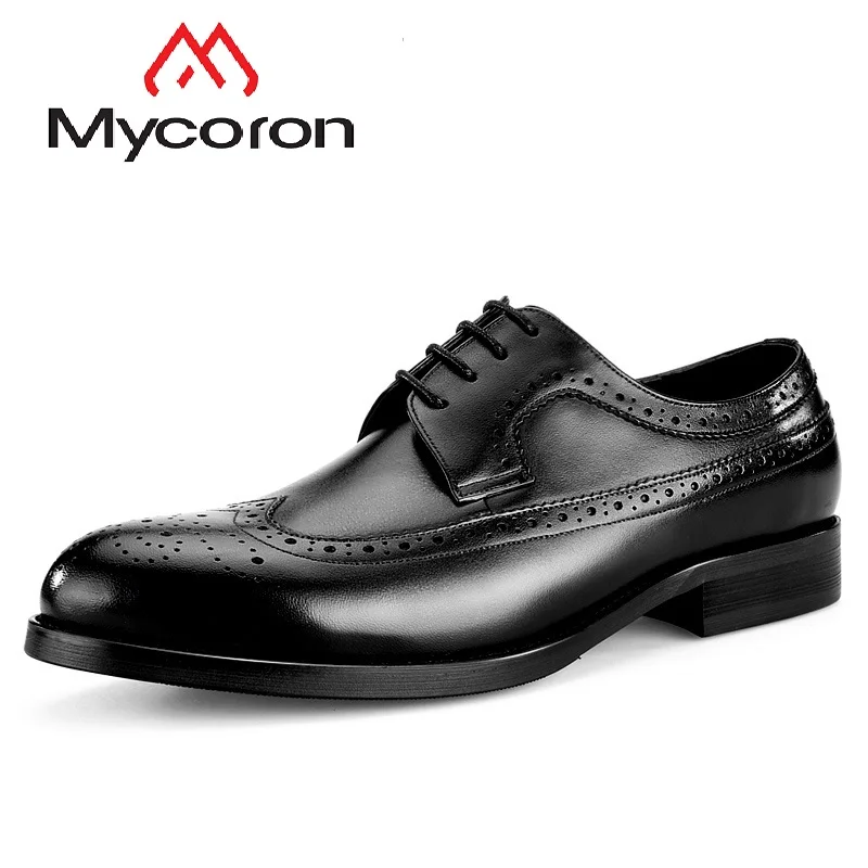 

Mycoron Summer Breathable Genuine Handmade Bullock Carving Leather Shoes Men'S Retro Style Business Suit Office Derby Shoe