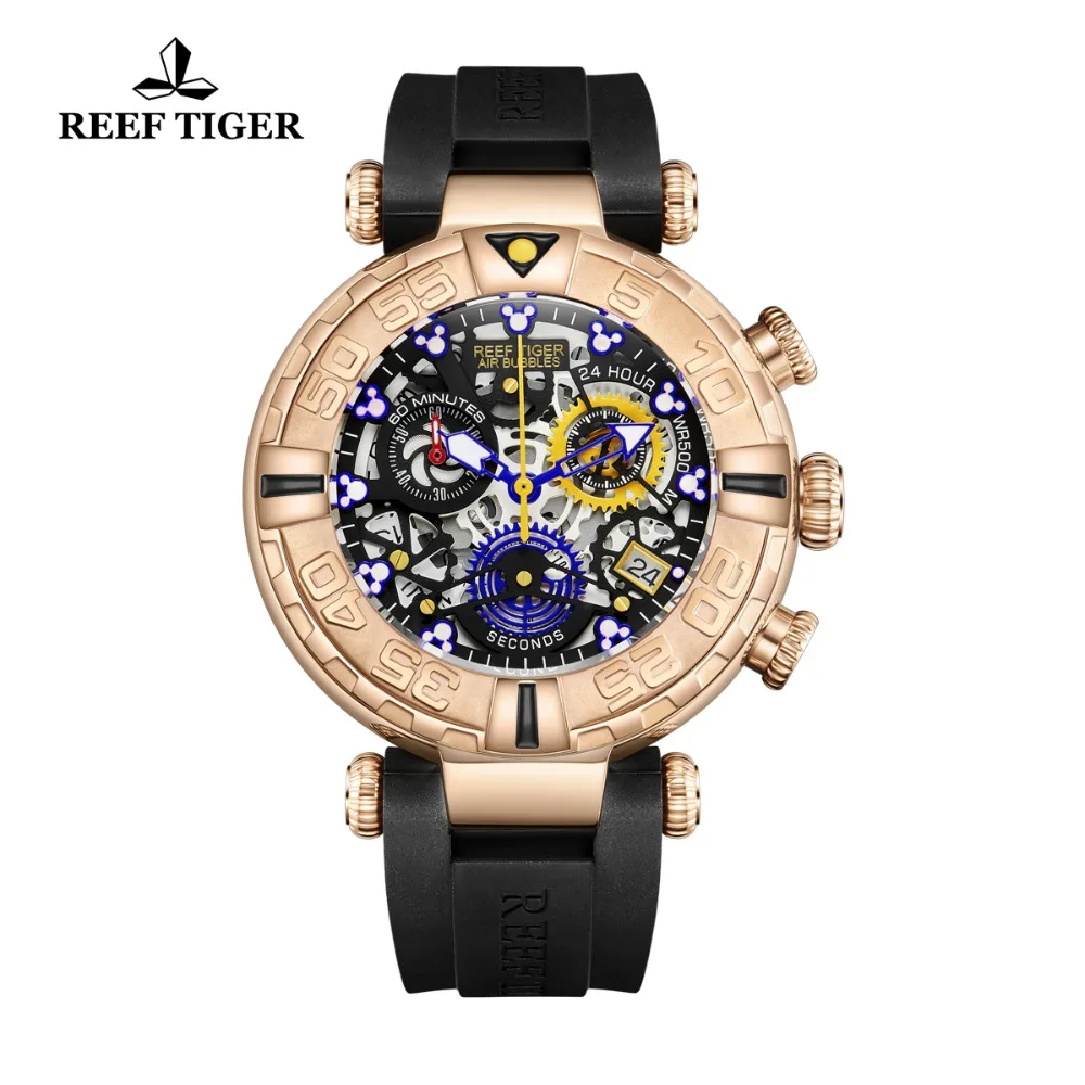 

Reef Tiger/RT 2019 Luxury Brand Fashion Creative Watches Men Skeleton Watches Rubber Strap Rose Gold Sport Watch RGA3059-S