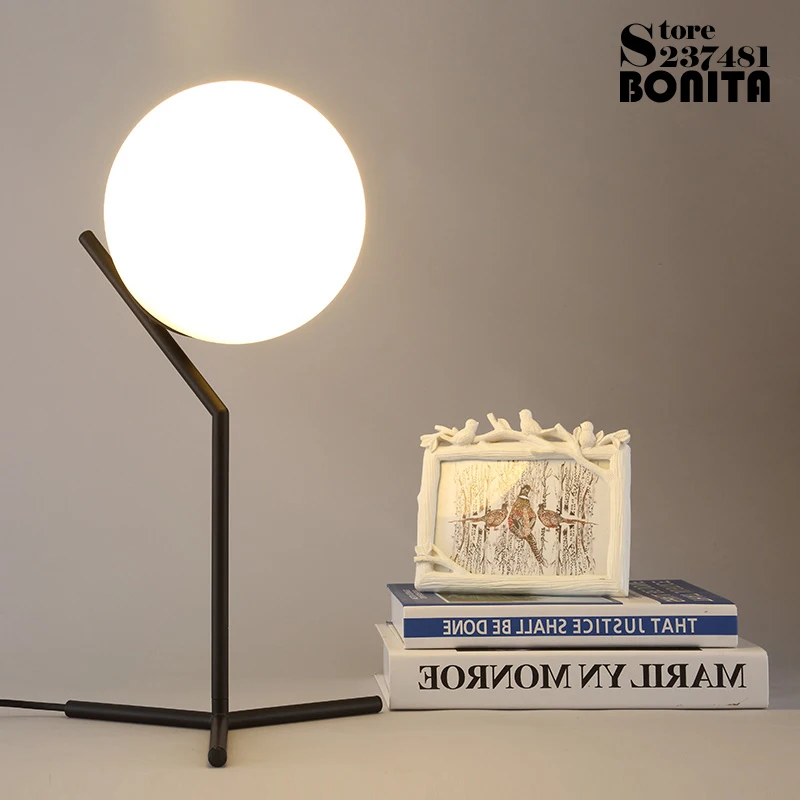  Nordic modern minimalist table lamps for living room white glass ball table light iron tripod milky - 32850686825
