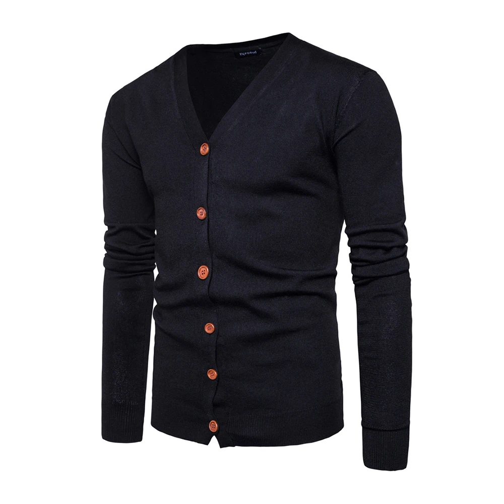 

2019 Men Sweater Casual Button V-neck Sweaters Long Sleeve Cotton Knit Cardigan Slim Fit Pull Homme Multicolor
