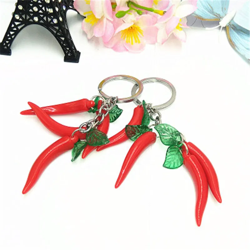 Fashion Keychain Bag Cute Resin Chilli Pendant Creative Chili Key Chain Car Key Ring Female Jewelry Holiday Gift