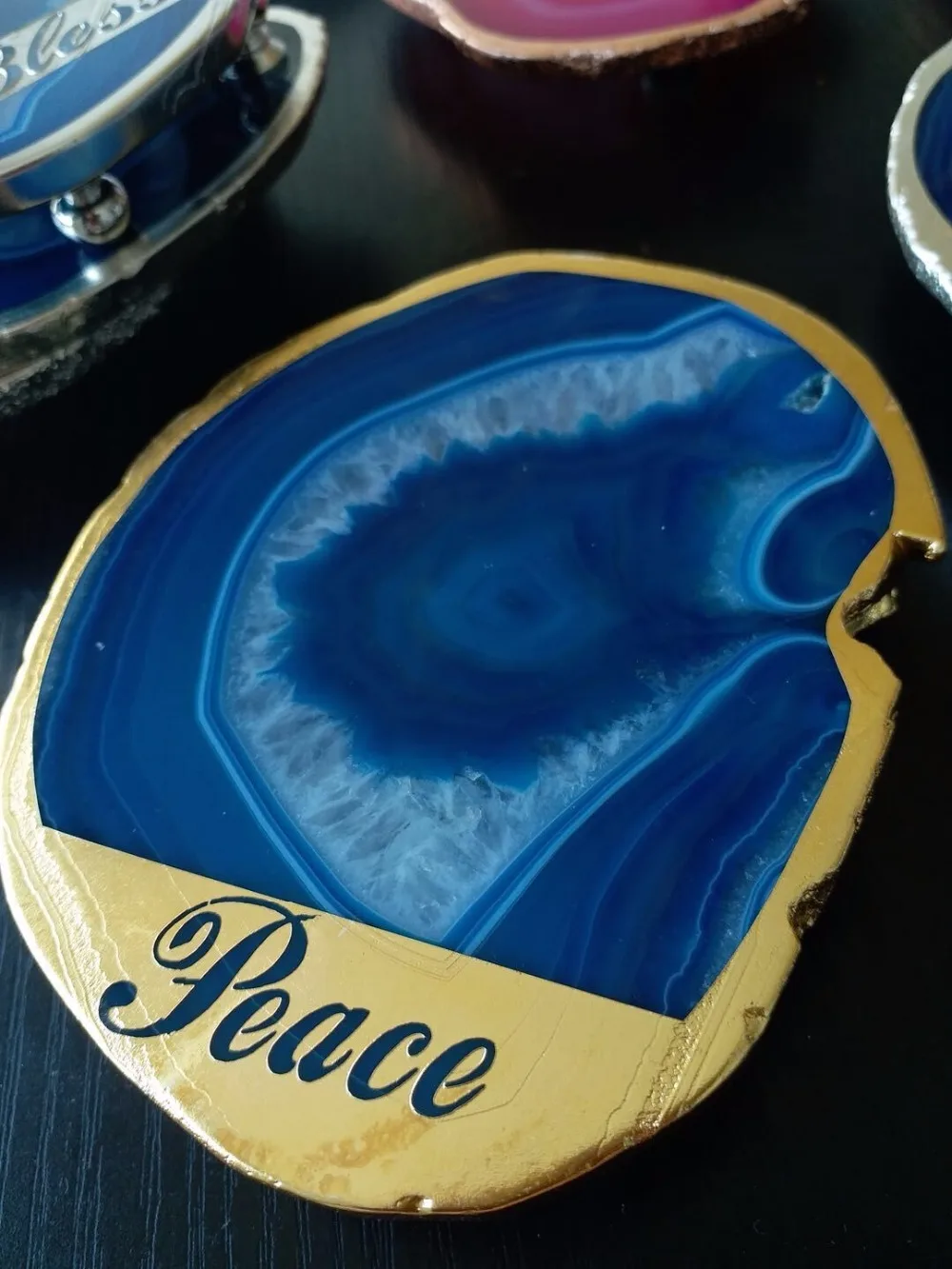 Индивидуальный Логотип Агат ломтик домашнее украшение из натуральных камней ювелирные изделия агатовый подстаканник синий Агат подстаканник