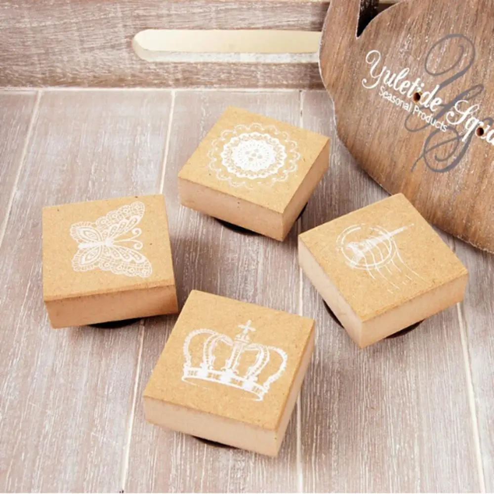 

DIY Lovely Mini Crown Butterfly Lace Tower Shape Wooden Stamp + Inkpad