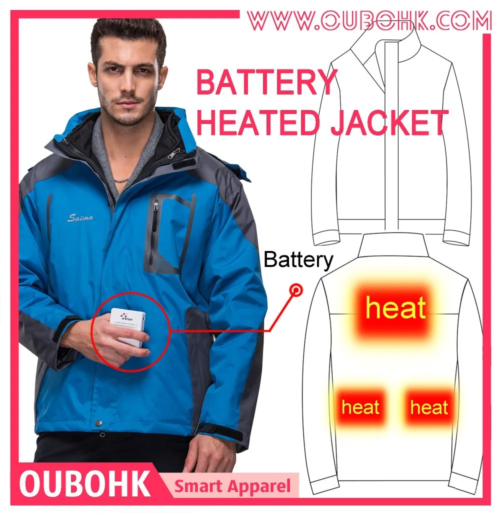 Electric Heated Men Jacket With 7.4V Battery Carbon Fiber Heating Windproof Camping Hiking Wear