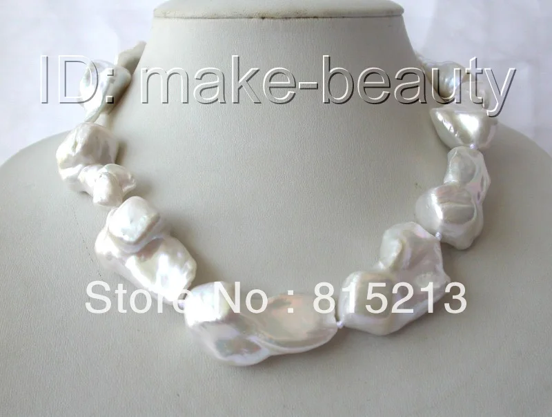 

FREE SHIPPING>>>@@ > N1089 stunning AAAA big baroque white reborn keshi freshwater pearl necklace