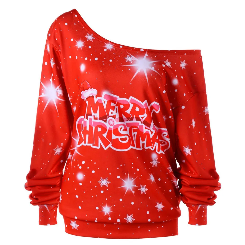 

Women Plus Size L-5XL Merry Christmas Print Blouses Casual ladies Long Sleeve Sweatshirt Tops Blouse Shirt moletom feminino