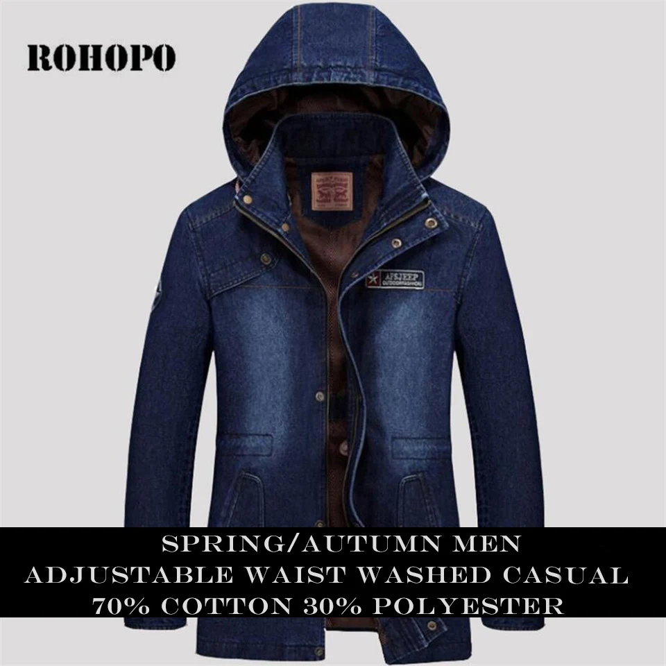 

AFS JEEP Autumn 2017 Man's Slim Plus size Denim jacket,Hooded Casual pocket cargo man vintage motorcycle cotton made blue jacket