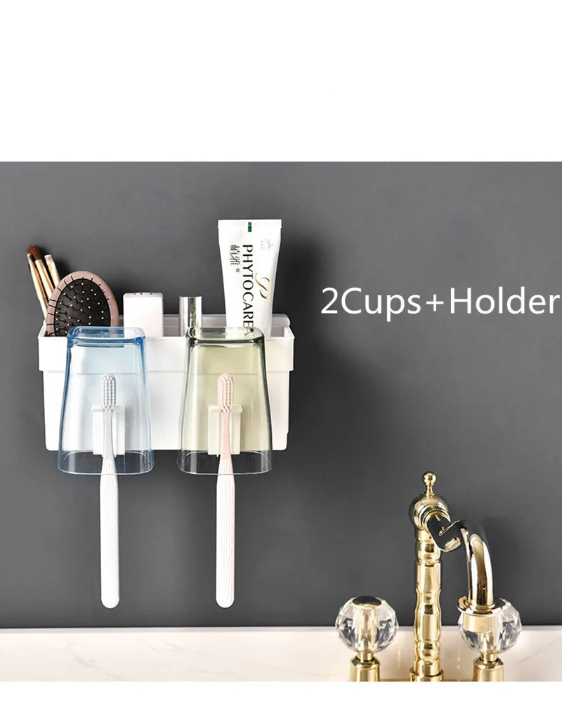 2 Cup with Holder 1 шт. пластиковый держатель для зубных щеток подставка для зубной пасты стойка бритва зубной диспенсер для щеточек органайзер для ванной комнаты аксессуары инструменты - Цвет: 2 Cup with Holder