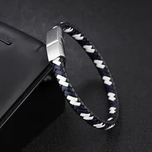 Модные аксессуары тканый кожаный браслет из титановой стали мужской кожаный браслет, двойной цвет