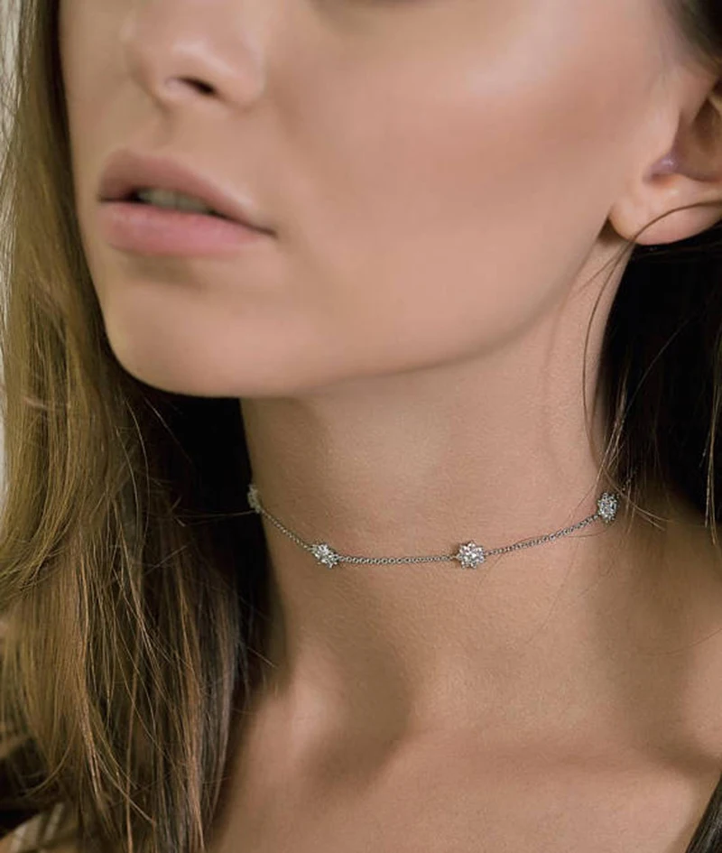 

Top sale delicate four star lucky girl shiny cz charm fine 925 sterling silver choker chain necklace for women fashion jewelry