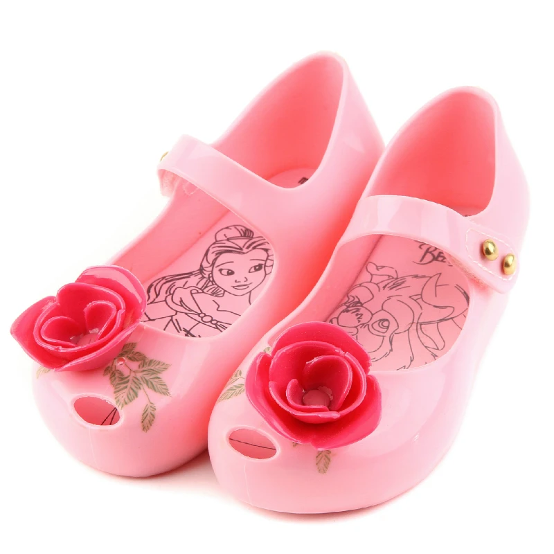 Вечерние туфли с цветочным принтом; прозрачные сандалии для маленьких девочек; Милая модная обувь; Детская летняя пляжная обувь для улицы; Infantil Sandalia; От 1 до 4 лет для девочек