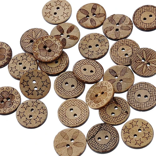 

New! 50 Pcs Mixed Pattern Coconut Shell 2 Holes Sewing Buttons DIY Scrapbooking 18mm AC16