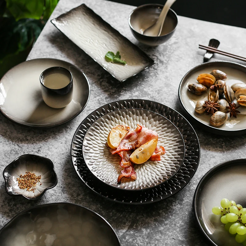 

NIMITIME Japanese Style Ceramic Retro Fruit Cake Plate Snack Plate Dish Food Tray Personality Tableware