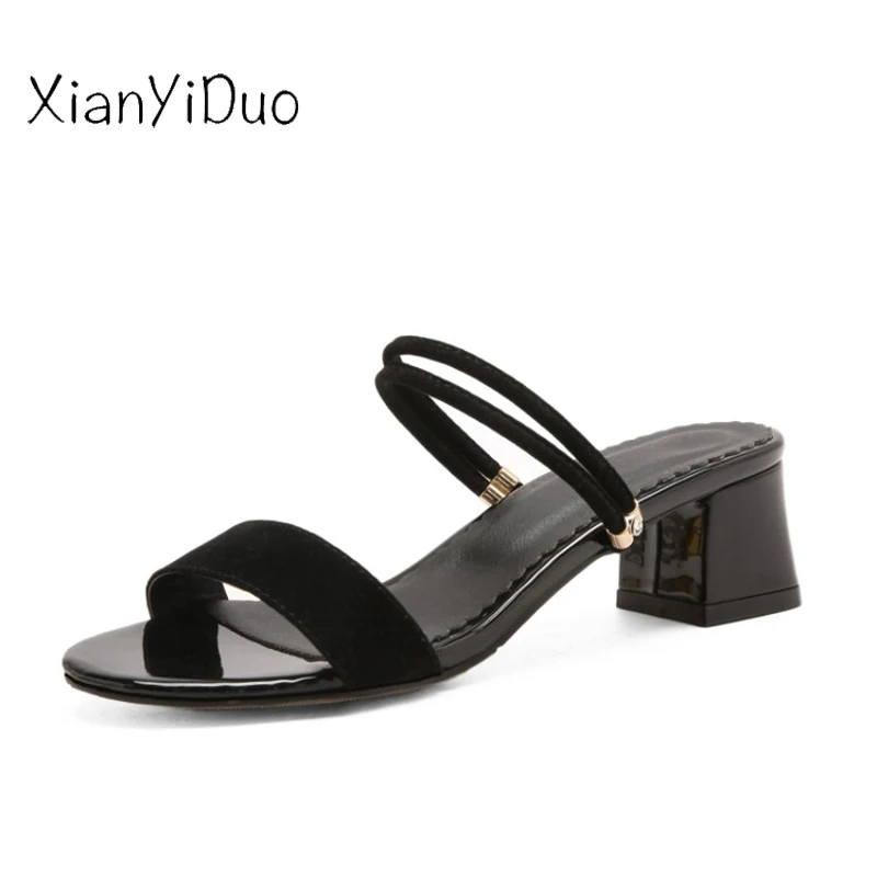 

Xianyiduo 2018 Conci Summer Women's Shoes Med heels Open Toe Sandals ankle-wrap Front & Rear Plus Size 34-52 Yellow Orange/18-2