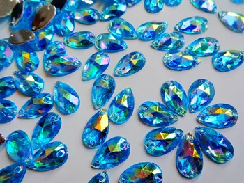 

ZBROH 200pcs Sew on rhinestones light blue crystal water drop shape 7*12mm flatback Acryl accessory gemstone strass