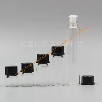 

1ml/2ml/3ml/5ml/10ml clear Glass Bottle(long neck) With black plastic cap.Essential Oil Container,mini container,sample bottle