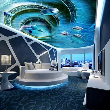 

beibehang Custom Modern Wallpapers Rotating Sea Dolphin 3D Flooring Ceiling Floor papel de parede papel de parede papier peint