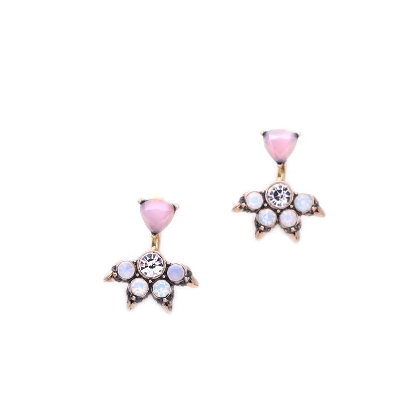 Pink Opal Stud Earrings For Women Fashion Jewelry Charming Party Pink Clear