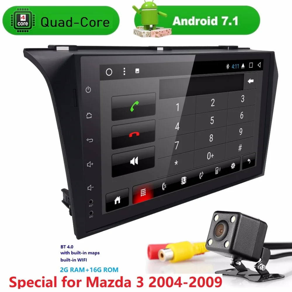 Perfect 9" QuadCore Android7.1 OS Car NODVD for Mazda 3 2004 2005 2006 2007 2008 2009 with 2GB RAM 16GB ROM & Built-in mic WIFI rear cam 2