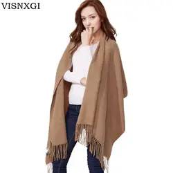 VISNXGI для женщин мужчин сплошной цвет кашемир шарфы для с кисточкой леди зима толстый теплый шарф новый высокое качество женский шаль