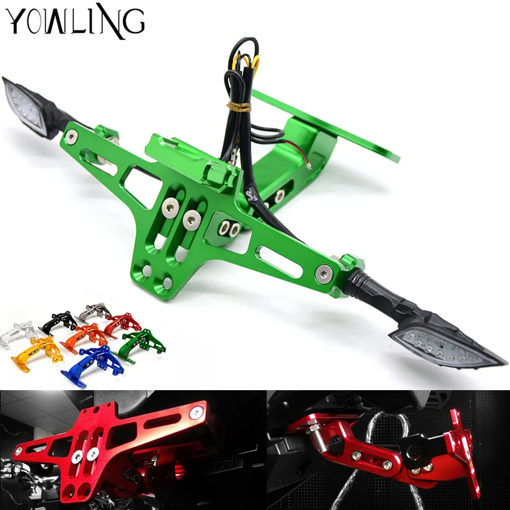 Motorcycle Adjustable License Number Plate Bracket Frame Holder led light cover for Kawasaki z650 Z900 Z650 ZZR600 VERSYS1000 R6