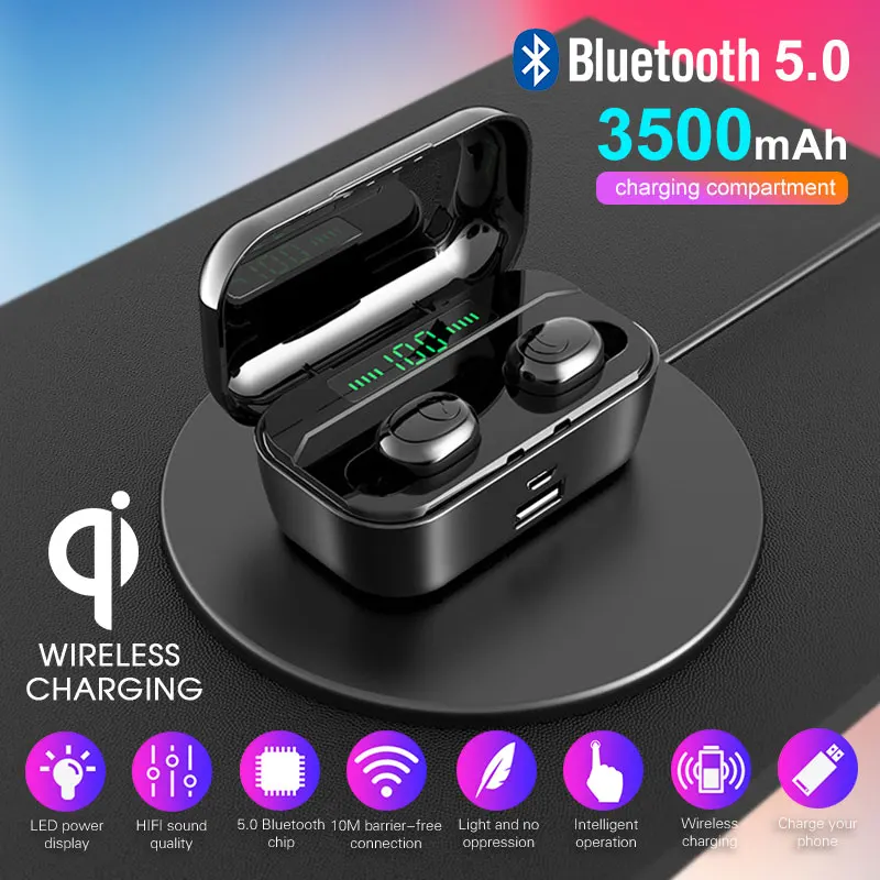 

Youbina TWS 5.0 Bluetooth 9D Stereo Earphone Wireless Earphones IPX7 Waterproof 3500mAh LED Smart Power Bank Phone Holder