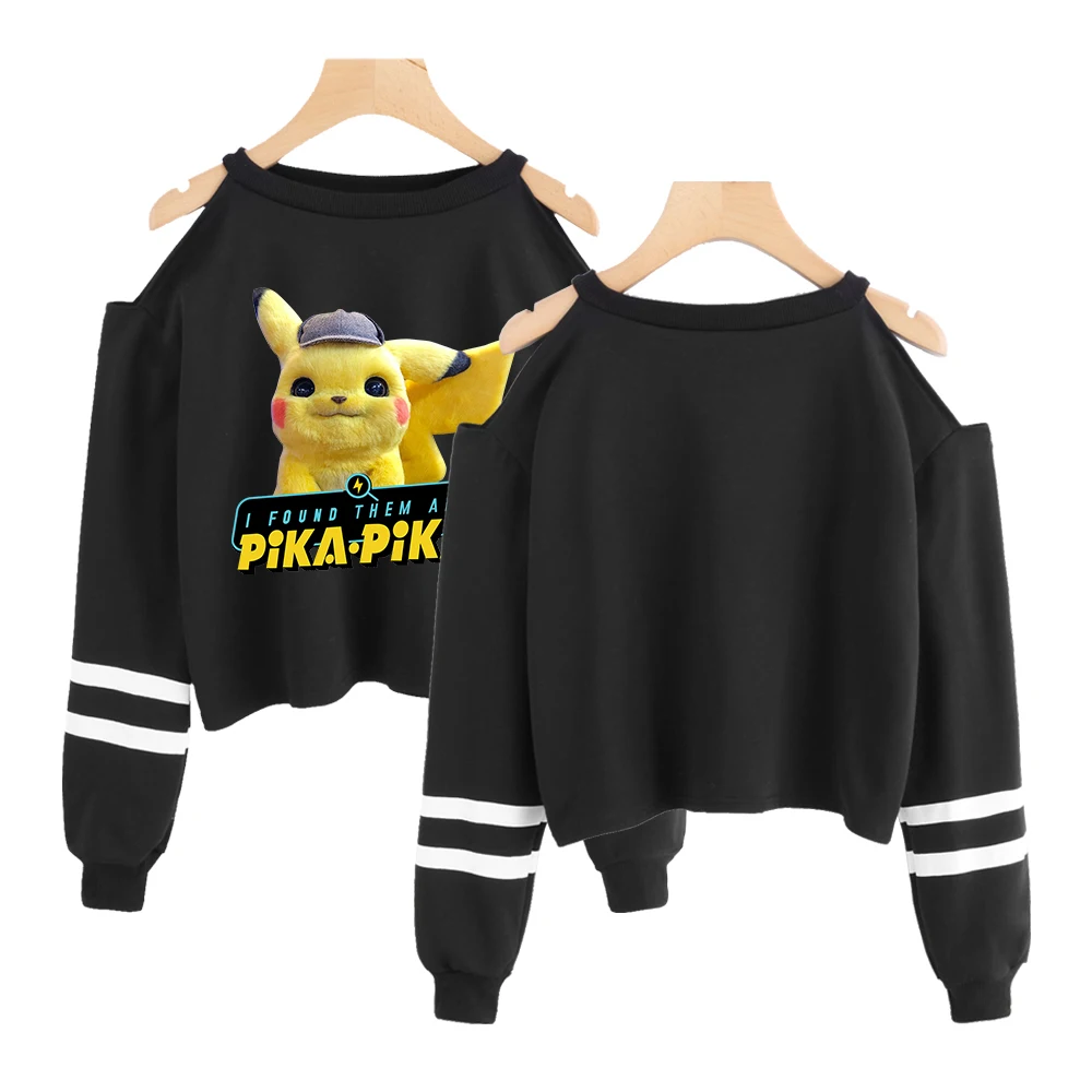 

Pokemon Detective Pikachu kpop Sweatshirt short Sweatshirt off-shoulder top Fashion short sexy Hip Hop crop hoodies for women