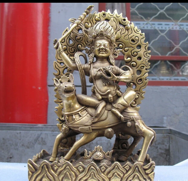 

10"Tibet Buddhism Refined pure Brass Palden Lhamo ride Mule Buddha Statue