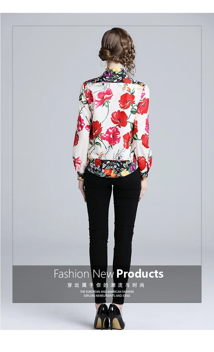 Качественная дизайнерская блуза для подиума, рубашки, женские элегантные вечерние винтажные блузки с цветочным принтом красного цвета