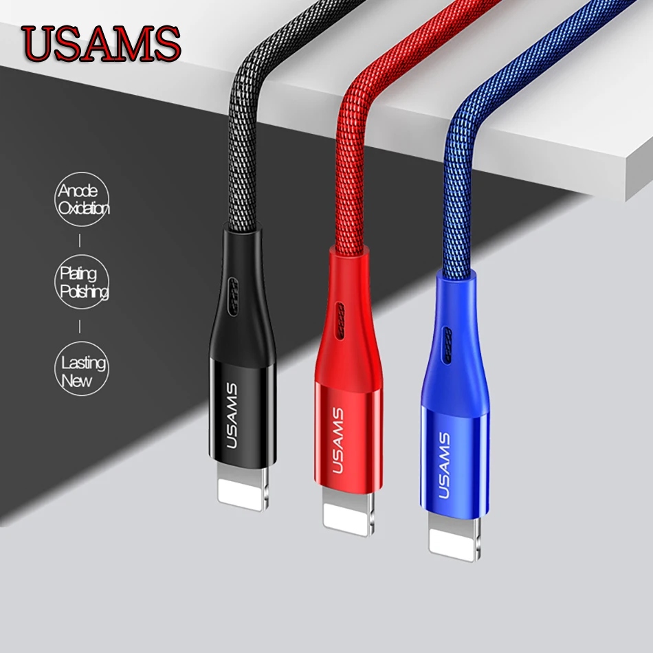 

USAMS led usb cable for iPhone xs max xr x 8 7 6s plus 5s ipad usb charging cable for apple lightning charger cable short 25cm 2