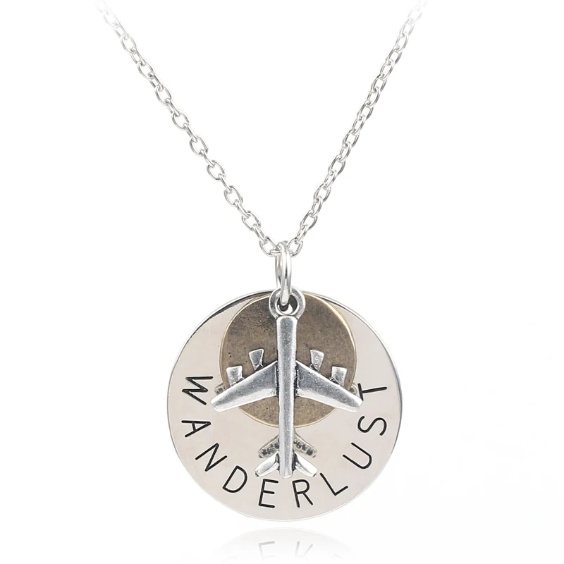 

Airplane Wanderlust Hand carved letter Necklace Unisex jewelry Gift for Traveler Aircraft Necklaces & Pendants Colar Masculino