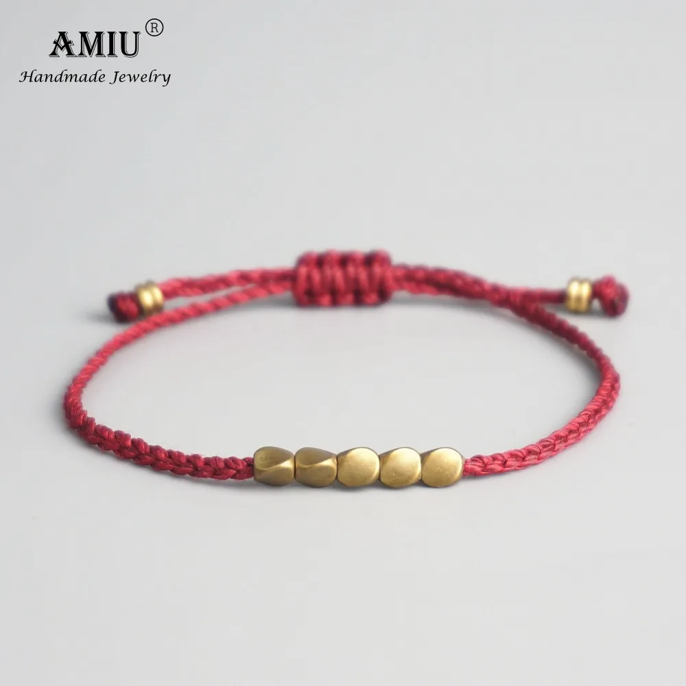 AMIU Handmade Tibetan Copper Bead Lucky Rope Bracelet & Bangles For Women Men Wax Thread Bracelets