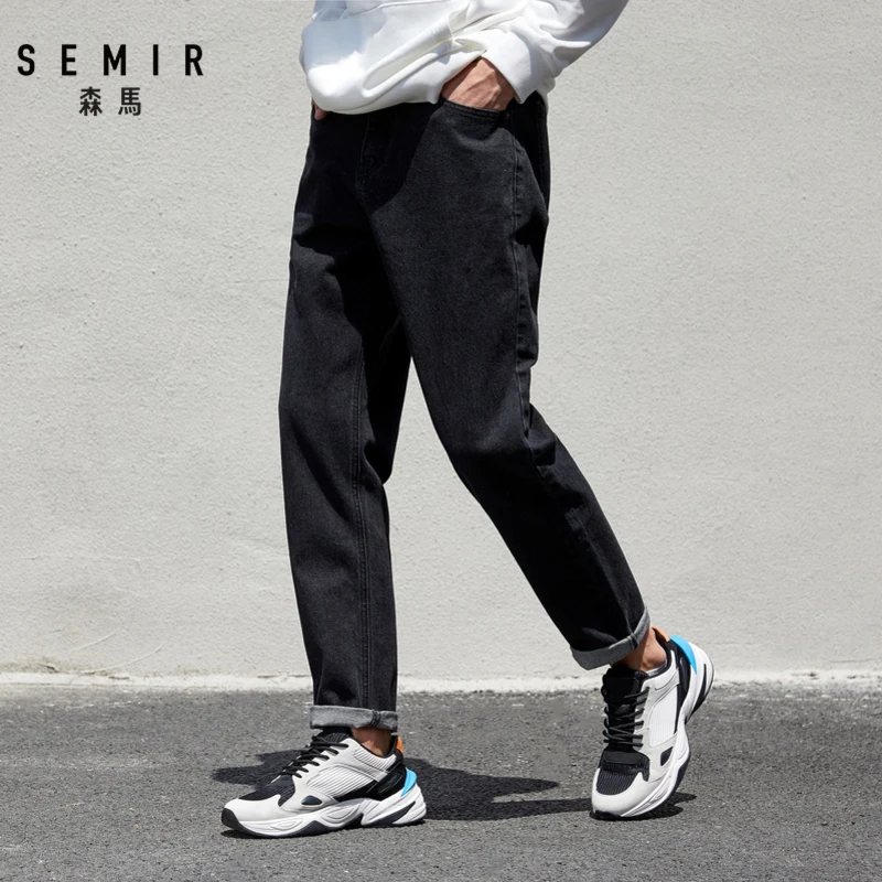Hot Product SEMIR Denim trousers male 2019 new loose cotton jeans men's autumn small tapered pants trend students cotton