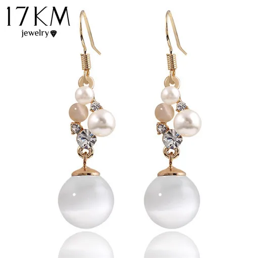 

17KM Charm Opal Pendant Long Earrings Gold Color Brand Ladies Cute Earring brincos Dangle Jewelry For Christmas Gift