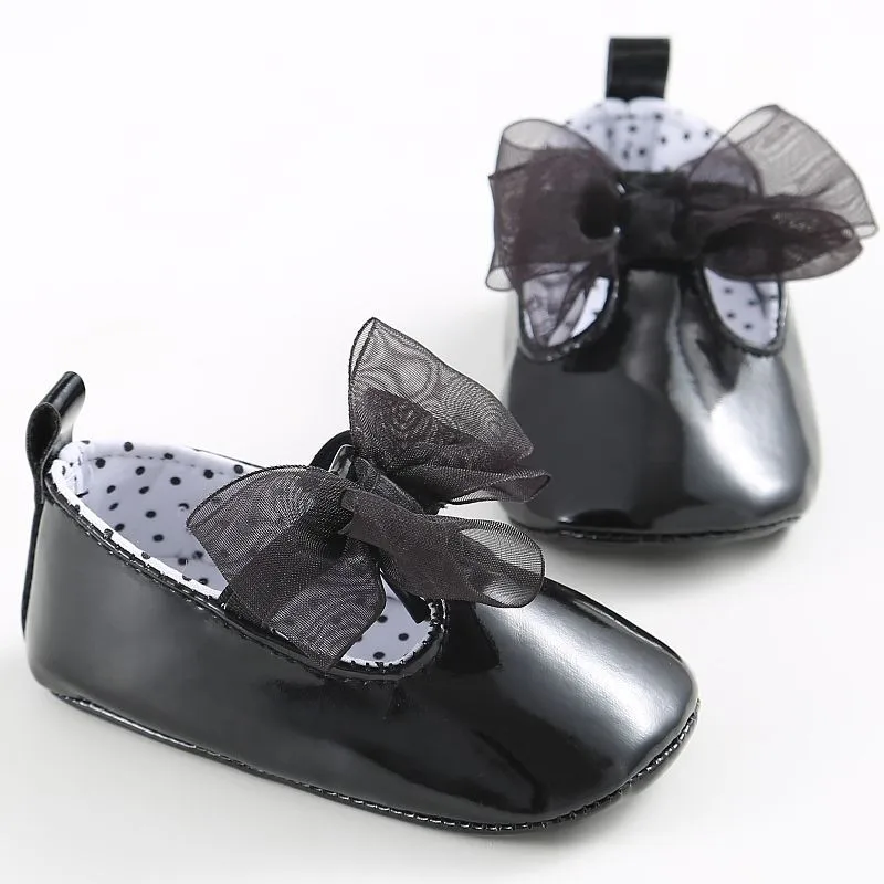 Лидер продаж Новорожденный ребенок кружевной бантик для девочек искусственная кожа первая обувь мягкая подошва Нескользящая обувь 5