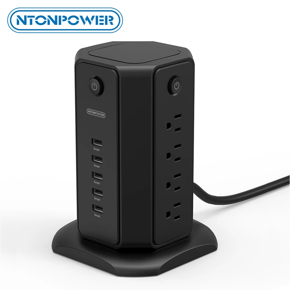 NTON POWER Strip Tower Защита от перенапряжения плоская вилка с 8AC 5USB настольной зарядной