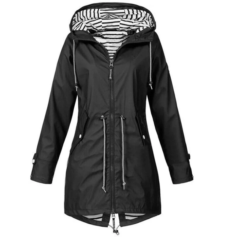 Весенняя и осенняя Женская однотонная дождевик, уличные куртки, водонепроницаемый плащ с капюшоном, ветронепроницаемый