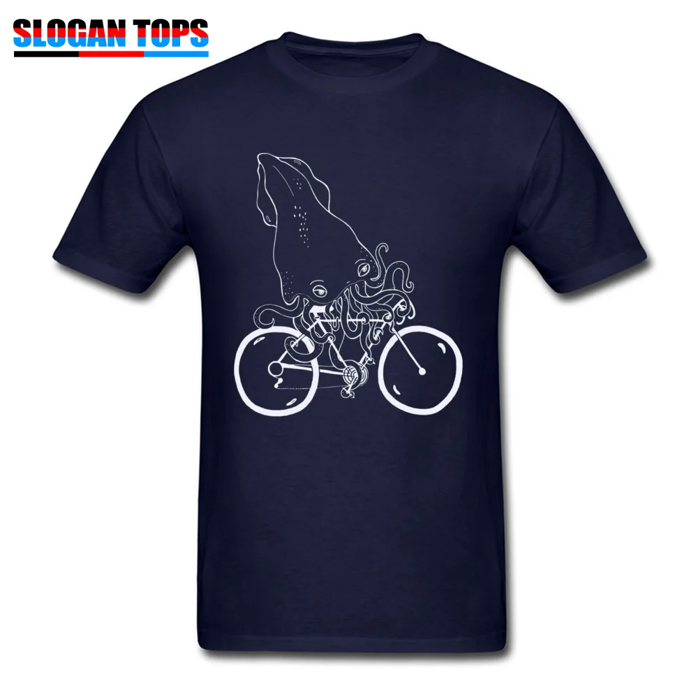Squid on a bike 9052 O-Neck Top T-shirts Summer/Fall Tops Tees Short Sleeve New Arrival 100% Cotton Summer Tee Shirts Design Man Squid on a bike 9052 navy