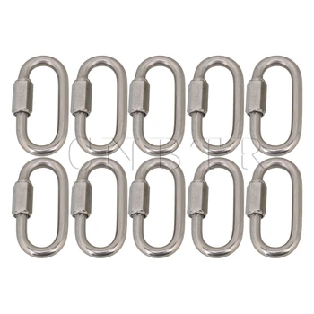 

CNBTR Multifunctional 304 Stainless Steel Carabiner Quick Oval Screwlock Link Lock Ring Hook M6 Pack of 10