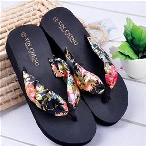 Zapatos mujer; пляжная обувь в богемном стиле с цветочным принтом; вьетнамки на платформе; Вьетнамки; женская обувь; A3 - Цвет: Черный