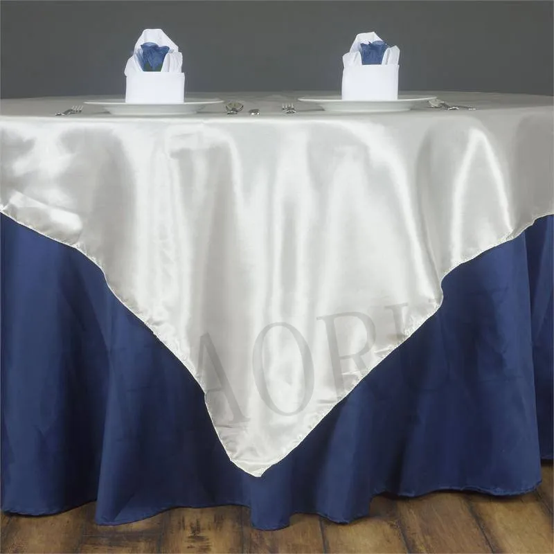 Free Shipping 10pcs Ivory 85x85" Satin Dining Table Overlays