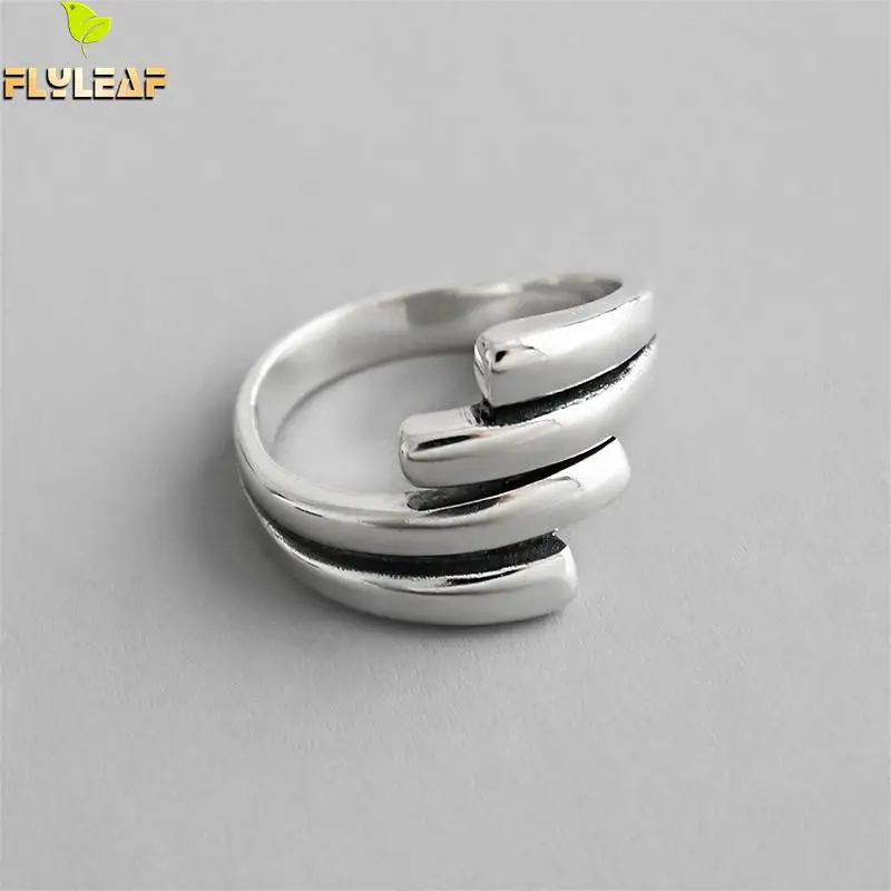 

Flyleaf Distressed Multi-layer Staggered Open Ring 100% 925 Sterling Silver Rings For Women High Quality Fine Jewelry Vintage