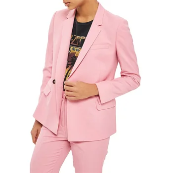 

Pink Casual Women Business Suits Formal 2 Piece Sets Double Breasted Slim Female Office Uniform Styles Ladies Elegant Pant Suits