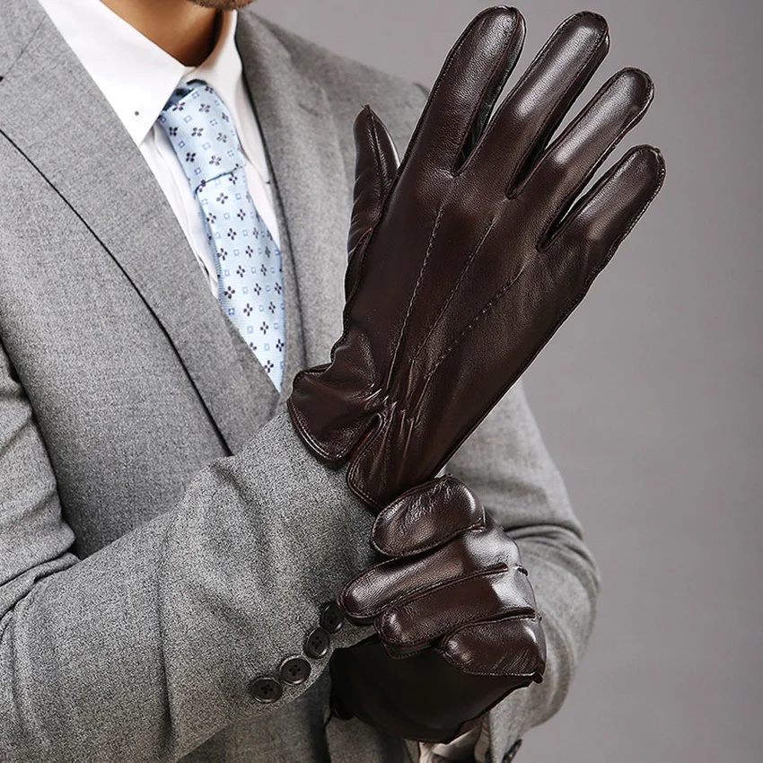 Новое поступление, мужские перчатки из натуральной кожи, теплые зимние перчатки из козьей кожи, модные утолщенные перчатки на запястье M014WC