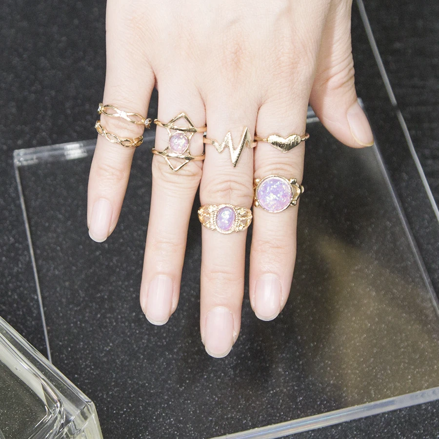 

Set of 7 Imitation Moonstone stone Stacking Ring Set Rings for women Women Girl jewelry Gift for her