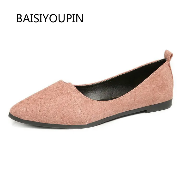 

Solid Flat Casual Women Shoes Fashion Slip-On Pointed Toe Shallow Breathable Non-slip PU Leather Flock Sneakers Female Shoes