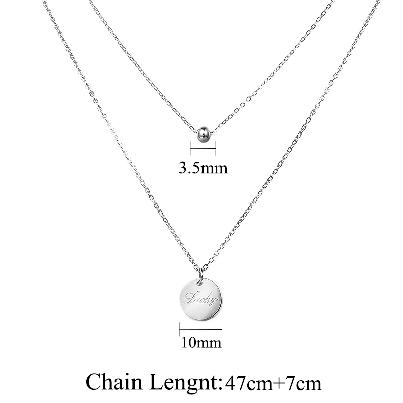 Ожерелье BAOYAN Lucky Tag, двухслойная подвеска круглая бирка, ожерелье, модное, розовое золото, серебро, золото, нержавеющая сталь, ожерелье для женщин