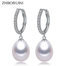 ZHBORUINI 2017 Pearl Earrings Genuine Natural Freshwater Pearl 925 Sterling Silver Earrings Pearl Jewelry For Wemon Wedding Gift